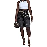 OLAMIOSO Women Y2k Baggy Denim Shorts Loose Fit Mid Rise Cargo Long Jean Shorts