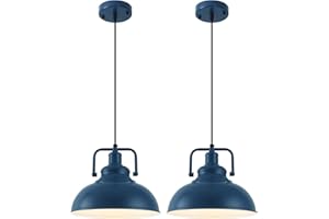 PINDODO Blue Industrial Pendant Lights Fixtures 11 inch 2 Pack,Metal Pendant Lights Kitchen Island,Farmhouse Decor Island Lig
