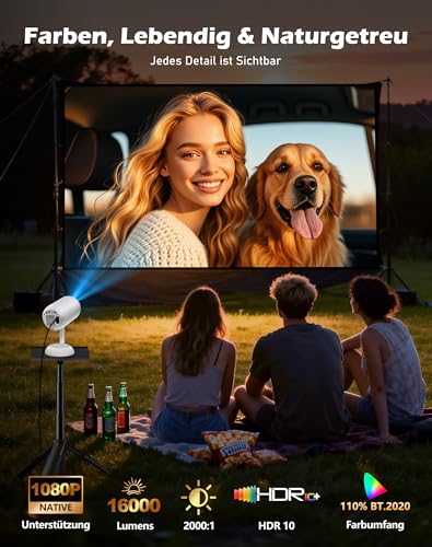 VGKE Mini Projector with Android App, 3D TOF Auto Focus, Automatic Keystone Correction, 16000 Lumens Full HD 4K Support, WiFi6 Bluetooth Portable Projector for Outdoor/Phone/Laptop, White