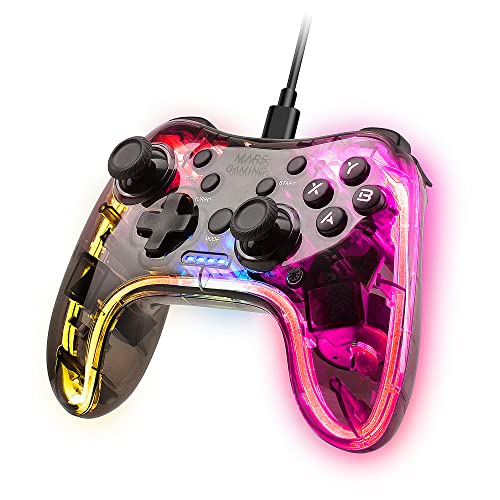 , MGP-C, Gamepad Profesional Neón RGB, Vibración Háptica Dual, Joysticks Analógicos, Mando para PC, PS3, Mac, Switch, Switch 2, Raspberry Pi, Android, Transparente