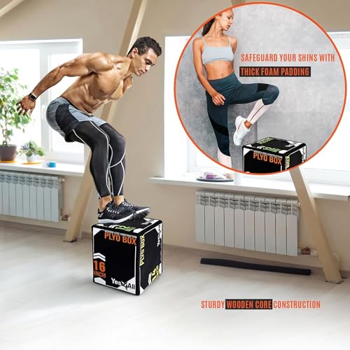 Yes4All 3 in-1 Soft Plyo Box Wooden Core, Foam Plyometric Box for Exercise, MMA, Plyometric Training, Available in 4 Sizes