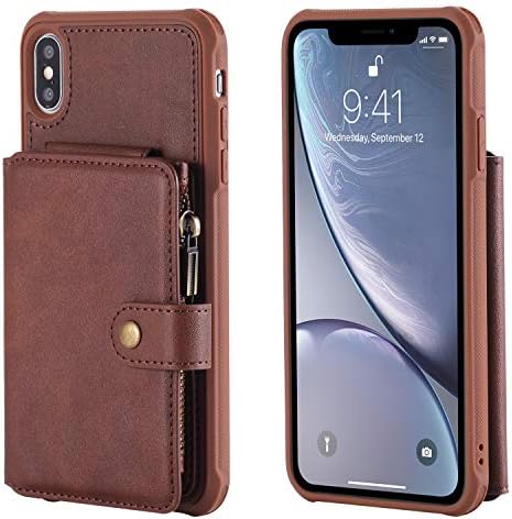 Case for iPhone Xs Max 6.5 2018,Kickstand Protective Credit Card Case Holder Coffee Durable High Capacity Cover Shell Girl Boy Men Women