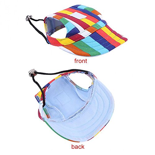 Happy Hours - Small Pet Dog Cat Baseball Visor Sports Hat Cap Puppy Summer Baseball Outdoor Ear Holes Sunbonnet Outfit Elastic Leather Neck Strap 6 Colors 2 Sizes Available (Stripes, Size S) - Thumbnail 5