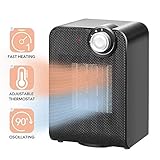 VIVREAL 90° Oscillating Space Heater, 1s Instant Warm Portable Ceramic Heater with 1500W/650W Adjustable Thermostat, Tip-Over & Overheat Protection, for Indoor Use (Home/Floor/Desk/Office)