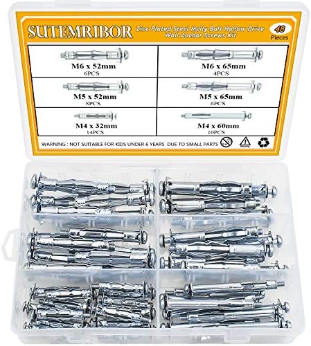 Sutemribor 48pcs 6 Sizes Heavy Duty Zinc Plated Steel Molly Bolt Hollow Drive Wall Anchor Screws Assortment Kit For Drywall Plaster And Tile Buy Online At Best Price In Uae Amazon Ae