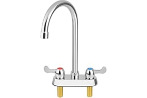 KANONEY Commercial Bar Sink Faucets 4 inch Center Deck Mount 2 Hole Hand Sinks Faucet with 6" Gooseneck Spout Dual Lever Hand