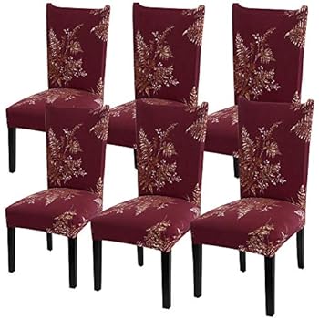 Fuloon 6 Pack Super Fit Stretch Removable Washable Short Dining Chair Protector Cover Seat Slipcover for Hotel,Dining Room,Ceremony,Banquet Wedding Party (Red)