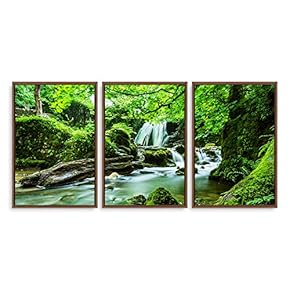 3 Piece Framed Canvas Wall Art for Living Room, Bedroom Waterfall in Deep Forest of Croatia Canvas Prints for Modern Home Decoration Ready to Hang - 16"x24"x3 Panels