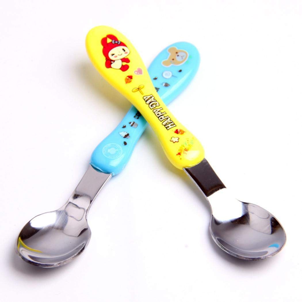 Pesters 1PC Children Baby Safety Stainless Steel Cartoon Feeding Dinner Spoon Utensils