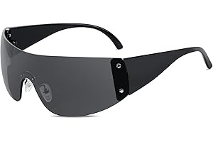 Lystaii Oversized Trendy Rimless Wrap Around Sunglasses Futuristic Cyberpunk Glasses Y2K Visor for Women Men Rave Party