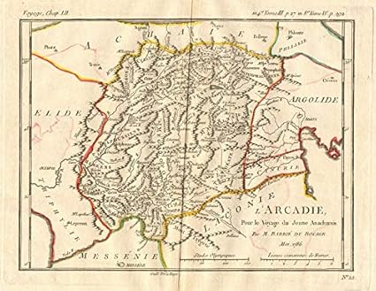 Grece Antique Arcadie Arcadia Carte Antique Couleur Barbie Du Bocage 1790 Carte Ancienne Vintage Cartes Imprimees De Grece Amazon Fr Cuisine Maison