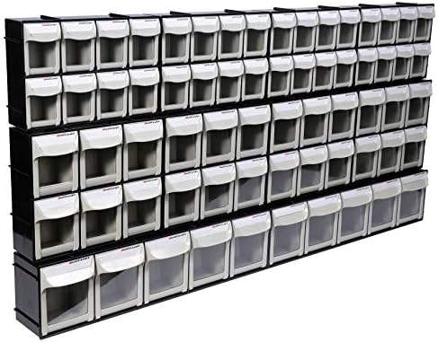 Motamec Modular Tilt Bin Parts Storage Wall Compartment 10 MIX Units / 66 Bins