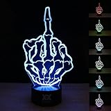 HUI YUAN Middle Finger 3D Lamp Room Bedroom Decorative Night light Multi 7 Color Change USB Cable Smart Touch Button LED Desk Table Kiddie Kids Gift Home Decoration Color Changeable