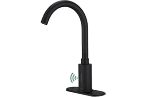 Greenspring Touchless Bathroom Faucet, Brass Automatic Bathroom Faucets, Deck Plate for Commercial Lavatory with Control Box and Temperature Mixer, Black Bathroom Sink Faucet