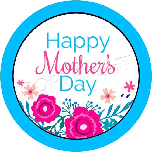 Happy Mother's Day Coloured Flowers Sticker Labels (6 Stickers, 3.7'' Inch Each) Seals Ideal for Party Bags, Sweet Cones, Favours, Jars, Presentations Gift Boxes, Bottles, Crafts