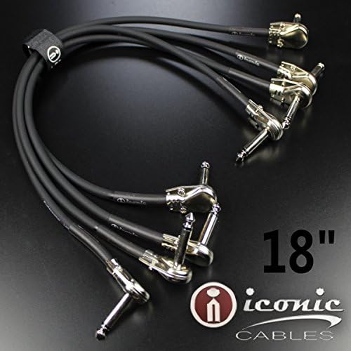 4 Pack 1/4" Right Angle 18" 1.5 ft Effects Pedal Patch Cables Cords Pancake