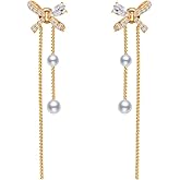 14K Gold Plated Butterfly Stud Earrings - Comfortable Lightweight Design with Secure Butterfly Backs, Cubic Zirconia Bow Posts Jewelry Gifts for Women