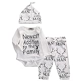 Baby Boy Girl Suit for Baby Shower Deer Print Long Sleeve Romper+Long Pants+Hat (6-12months, White)