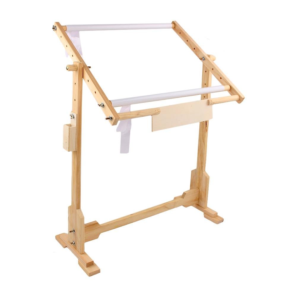 Adjustable Wooden Frame Embroidery Stand - Cross Stitch Floor Stand with 5 Height Levels & 360° Rotation