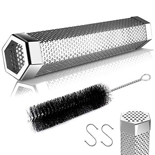 LANNEY Pellet Smoker Tube, 12'' Stainless Steel BBQ Wood Pellet Tube Smoker for Cold/Hot Smoking, Portable Barbecue Smoke Generator Works with Electric Gas Charcoal Grill or Smokers, Hexagonal