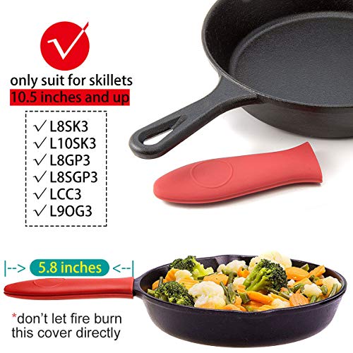 Cast Iron Handle Cover, 2 Pack 5.8 Inches Long Hot Handle Holder Covers Heat-Resistant for Cast Iron Skillets 10.5 inches and up, such as L8SK3, L10SK3, L8GP3, L8SGP3, LCC3, L9OG3 (Black, Red)