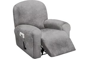 ULTICOR 4-Piece, 1 Seat Recliner Cover, Velvet Stretch Reclining Chair Covers for 1 Cushion Reclining Sofa, Single Seat Recliner Couch Cover, Thick, Very Soft, Machine Washable (Light Grey)