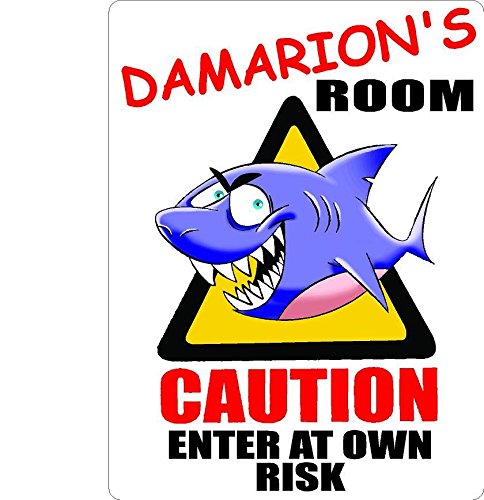 DAMARION Caution enter Shark Kids room door dÃ©cor sign 7"X10" PLASTIC.