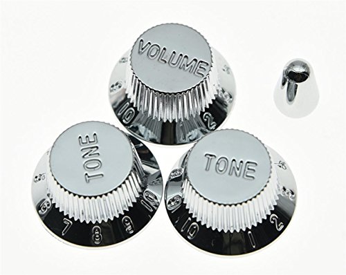 KAISH Chrome Plastic ST/Strat Style Guitar Knobs and 5 Way Switch Tip Cap for USA Stratocaster