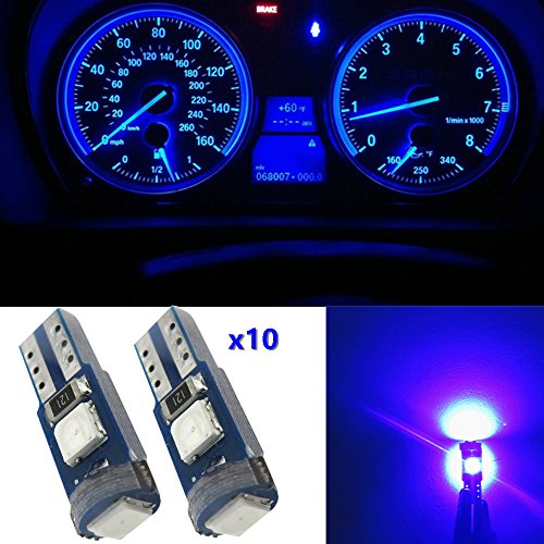WLJH 10pcs Blue T5 74 2721 Instrument Panel LED Light 73 37 Auto Car Cluster Dashboard Speedometer Indicator Bulbs for BMW Honda Dodge