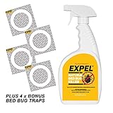Expel Best Natural Bed Bug Killer Spray + 4 Bonus Glue Trap Insect Interceptors To Stop Climb Up Activity 24 fl oz
