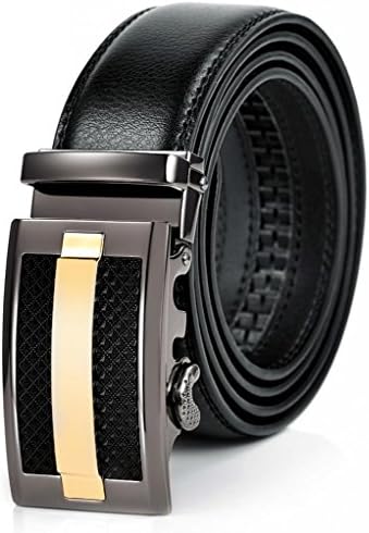 Squeple Men's Leather Ratchet Belt with Sliding Buckle Black 28-30inch LY87514-2-105