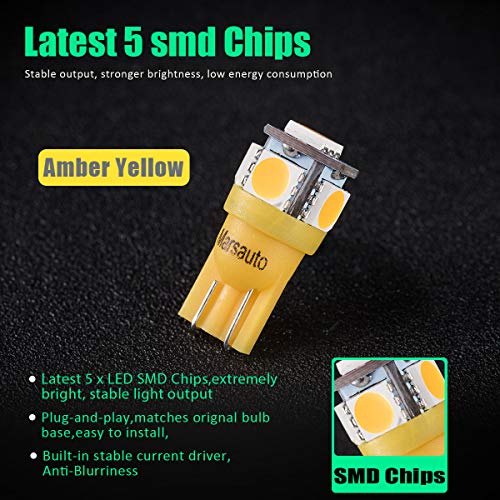 image for 194 168 T10 LED Light Bulb Side Marker Turn Signal Amber Yellow, Marsa