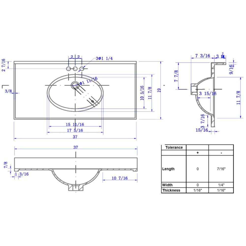 Design House 586206 Cultured Marble Vanity Top 37x19 Solid White Bathroom Fixtures Bathroom Sinks