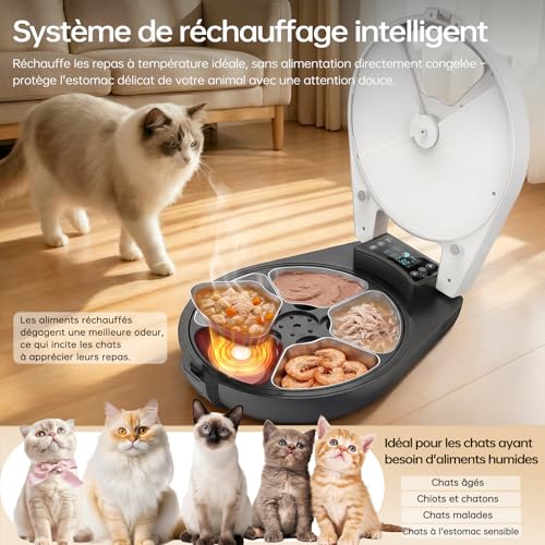 RESPURR Cat Wet Food Dispenser, 3 Days of 5 Meals Fresh, Cold & Chauff Semiconductor, Stainless Steel Bowl 304, Programmable Automaton Cat Food Dispenser