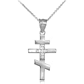 Religious Jewelry 925 Sterling Silver CZ Studded Russian Orthodox Cross Pendant Necklace