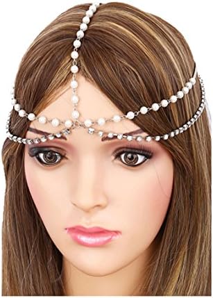 {CH0118 J JEWELRY} Pearl and Rhinestone head chain head jewelry wedding party bridal prom for Women (RH WHITE)