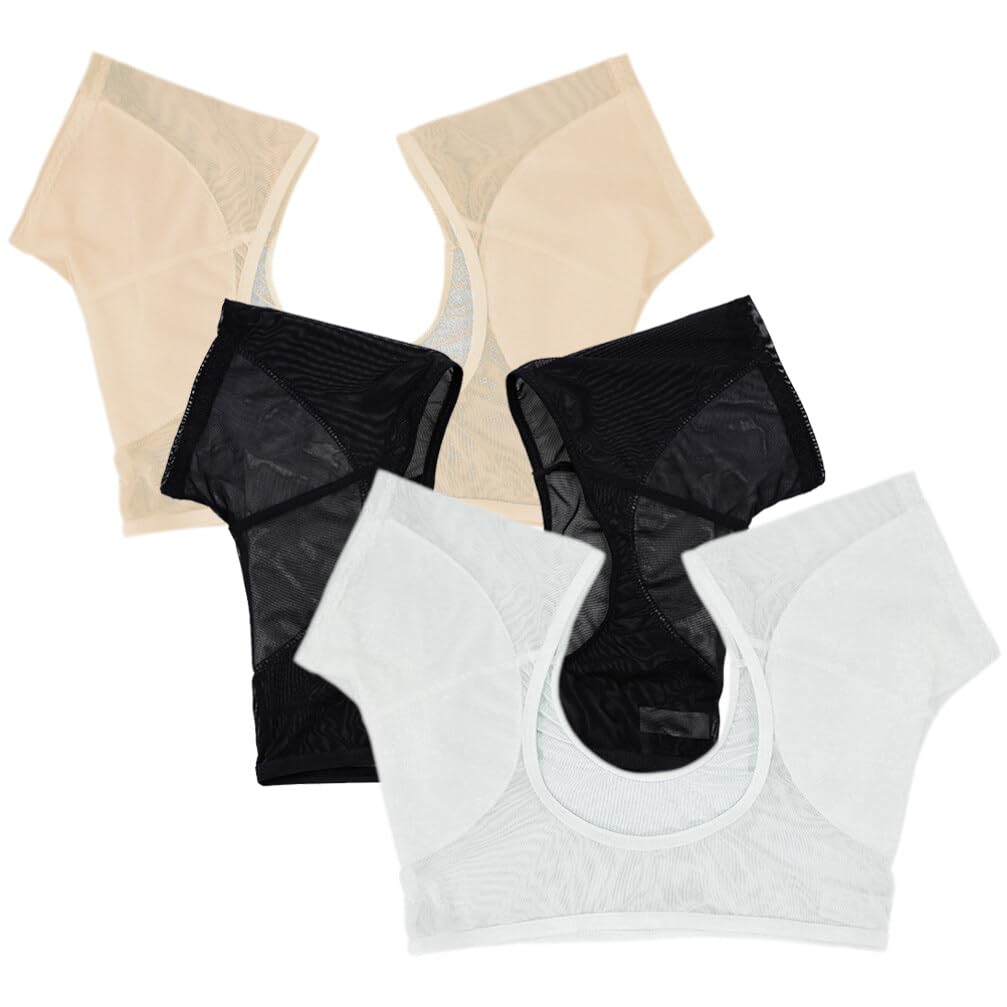 minkissy Breathable Underarm Sweat Vest Women 3Pcs Sweat Absorbing Short Sleeve Shirt for Yoga Running Outdoor Sports