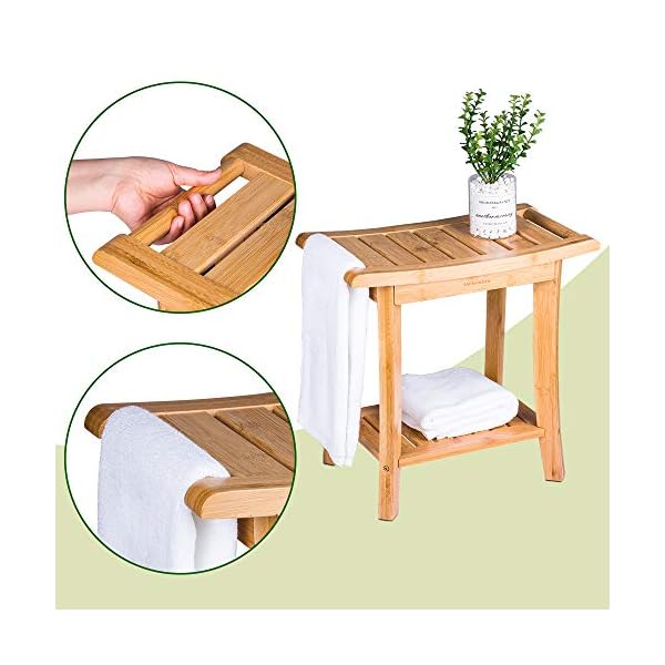 Unibambou Bamboo Shower Bench with Storage Shelf, Wooden Spa Bath Deluxe Organizer Shower Stool for Inside Shower Waterproof, Bathroom Bench Seat for Adults Elderly Seniors for Indoor or Outdoor Use - Image 4