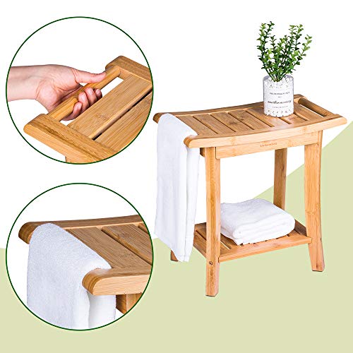 Unibambou Bamboo Shower Bench with Storage Shelf, Wooden Spa Bath Deluxe Organizer Shower Stool for Inside Shower Waterproof, Bathroom Bench Seat for Adults Elderly Seniors for Indoor or Outdoor Use - Image 4
