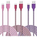 [3 Pack] Fasgear Micro USB(10ft) Durable Charging Cables [Braided Nylon] Compatible with Samsung, Nexus, LG, Android Smartphone and More (Purple,Rose,Pink)