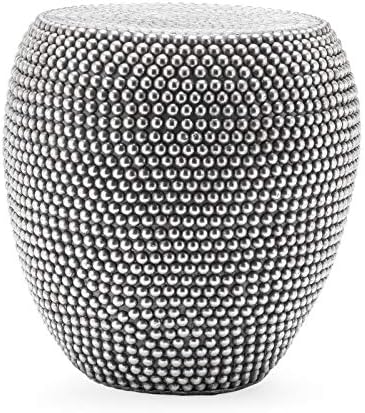 Outdoor Collection Global Accents Silver Beaded Metal Garden Stool Patio Side Table Garden Accent