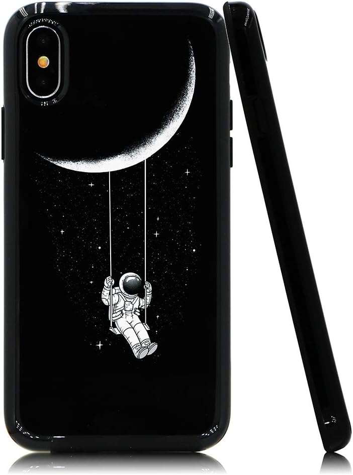 LARTEEN Astronaut Riding a Swing Tethered to The Moon Soft Flexible Jellybean Gel TPU Case for iPhone Xs Max