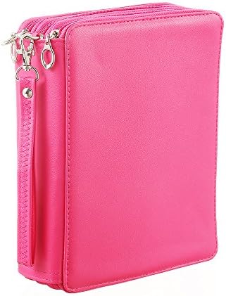 120 Slot PU Leather Pencil Case 3 Layer Large Capacity Pencil Bag for Colored Pencils Watercolor Art Supplies (Pink)