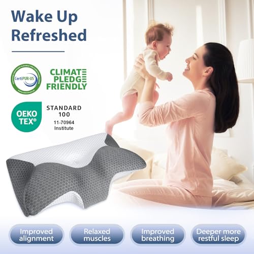 HOMCA Cervical Memory Foam Pillow, Sleeping Pillow with Breathable and Cool Cover, Ergonomic Pillows for Neck and Shoulder Pain 60 x 35 x 8/12 cm