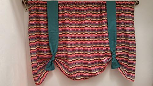 Gathered Swag Style Valance*Wavy Rainbow Stripe Fabric*Lined*Valance for Bedroom,Kitchen,or Den*Contrast Band with Knot*