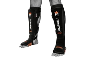 Meister Edge Leather Instep Shin Guards w/Gel Padding (Pair) - Black