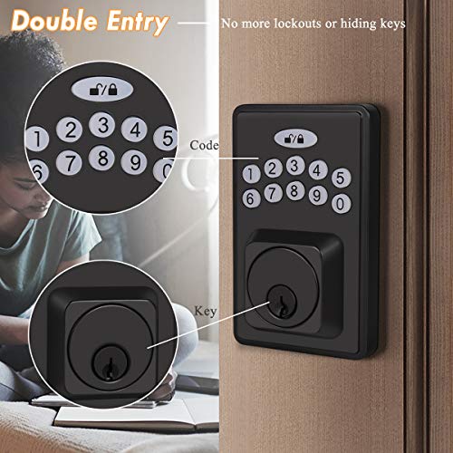 Probrico Keypad Deadbolt Lock Black, Electronic Deadbolt with 100 Codes