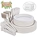 Gezond 250Pcs Disposable Dinnerware Set Compostable Sugarcane Paper Plates and Cutlery with Biodegradable Dinner Plates, Knives, Spoons and Forks for Birthday Party Picnic (White)