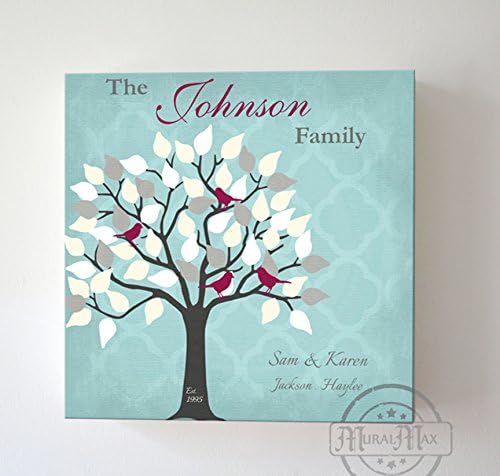 MuralMax - Custom Anniversary Tree Decor - Personalized Family Canvas Wall Art - Gifts For Wedding, Housewarming, Bridal Shower, Birthdays, Retirement, Office Parties- Color - Soft Blue - Size 20 x 20