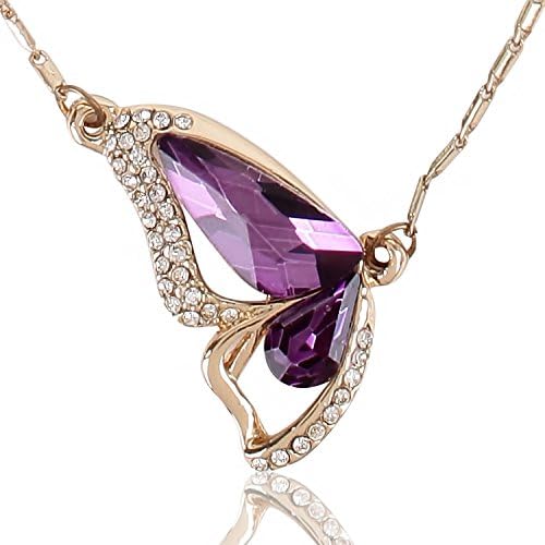 Valentine Gifts : Shining Diva Fashion White Gold Plated Purple Crystal Butterfly Pendant Necklace for Girls and Women